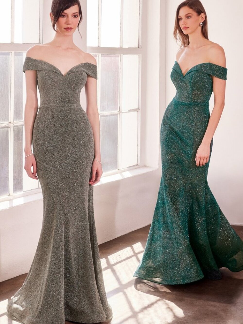 New Off Shoulder Glitter Long Gown w/ Zip Back & Sweetheart Neckline CD T602